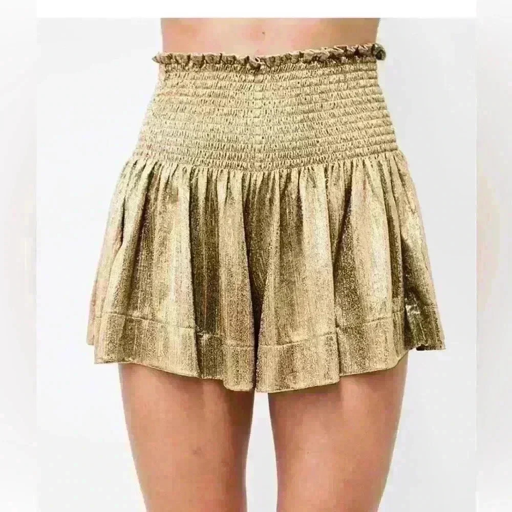 Gold high waisted swing shorts